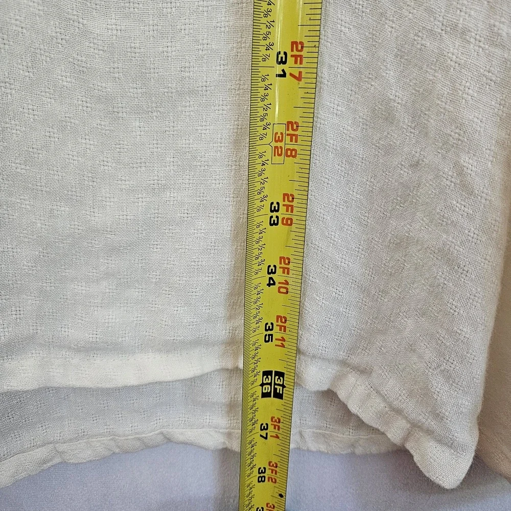Flax Shift Dress Women's L Cream Textured 100% Linen Button Fairy Coastal Beachy